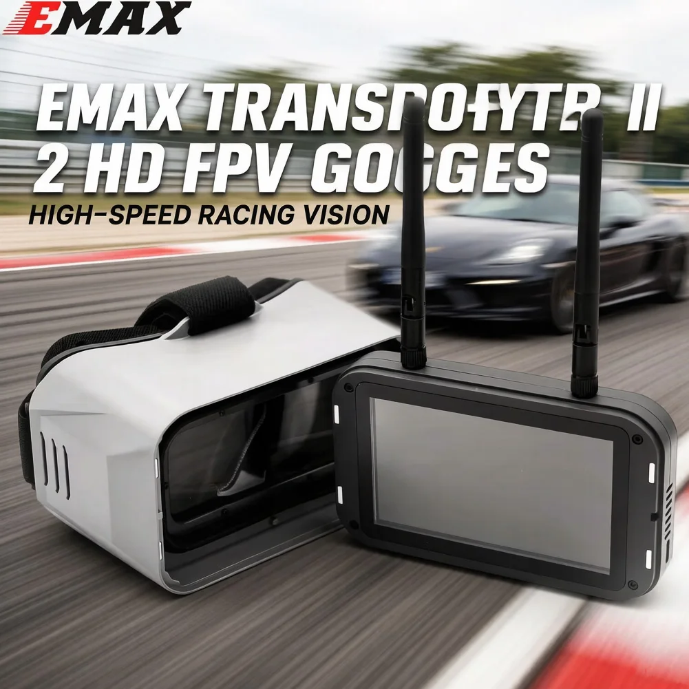 EMAX Transporter II 2 HD FPV Goggles 720×1080 4.45 Inches Screen Antenna HDZero Goggle For RC FPV Racing Drone Quadcopter