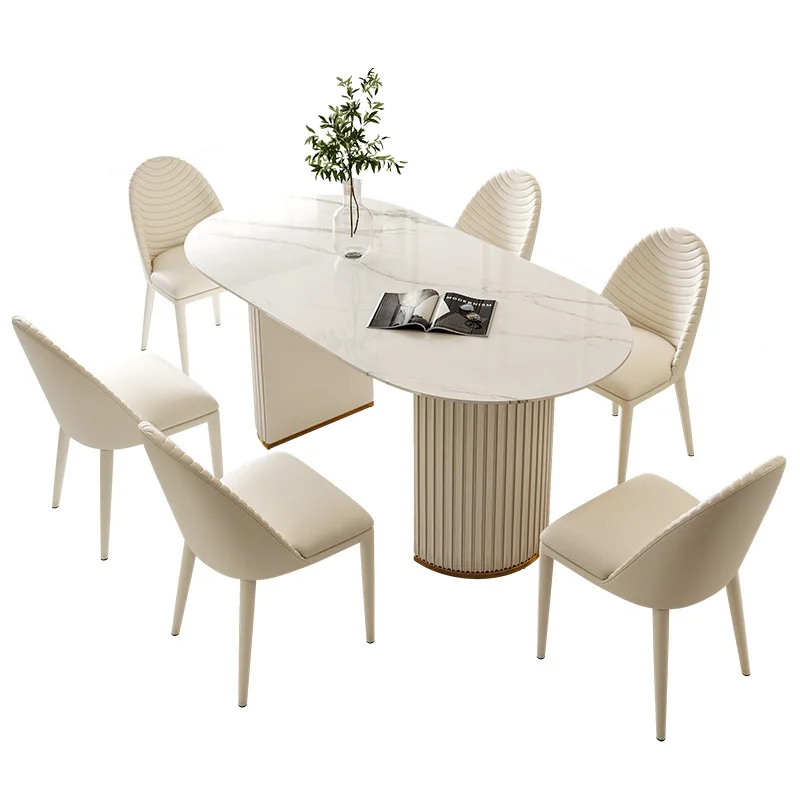 Nordic marble dining table creative dining table and chair combination household living room oval rock slab dining table