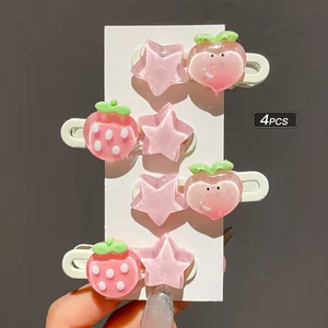 4pcs 여자의 달콤한 딸기 스타 헤어 핀 사이드 앞머리 오리 빌 헤어 핀 헤어 액세서리 10 최고의 판매 딸기 헤어 클립 - №10