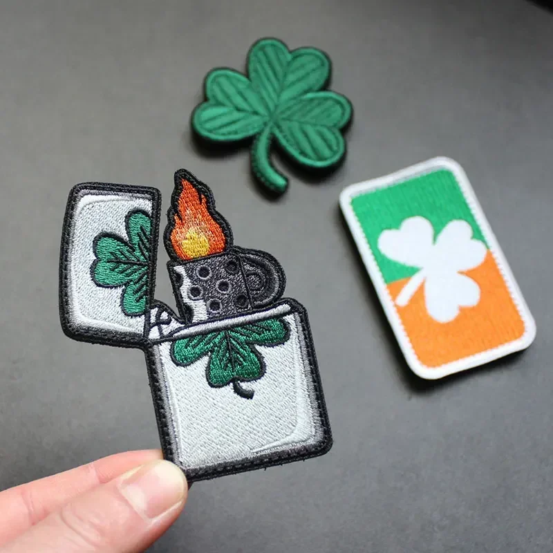 Fun Lucky Clover Embroidery Creative Patches Hook&Loop Patch Lucky Morale Badge DIY Tactical Backpack Accessories