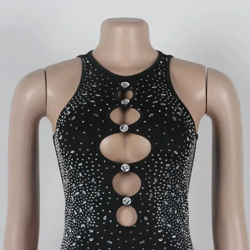 GUWU Fashion Women Hot Rhinestones O-neck Sleeveless Playsuits Diamonds Short Jumpsuits  Party Chic One Piece Suit Rompers