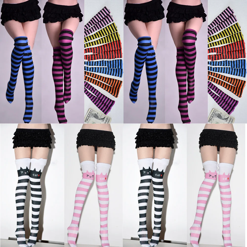 1/6 Women Soldier Stockings Striped Adorable Anime Tight High Over Knee Kawaii Stocking 12Inch Action Figure Model