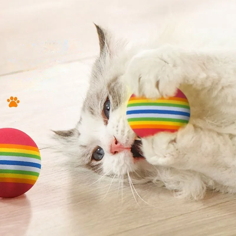 1/5/10PCS Cat Toy Ball Throwing Fun Interactive Toy EVA Rainbow Ball Chew Rattle Scratch Natural Foam Ball Training Pet Supplies