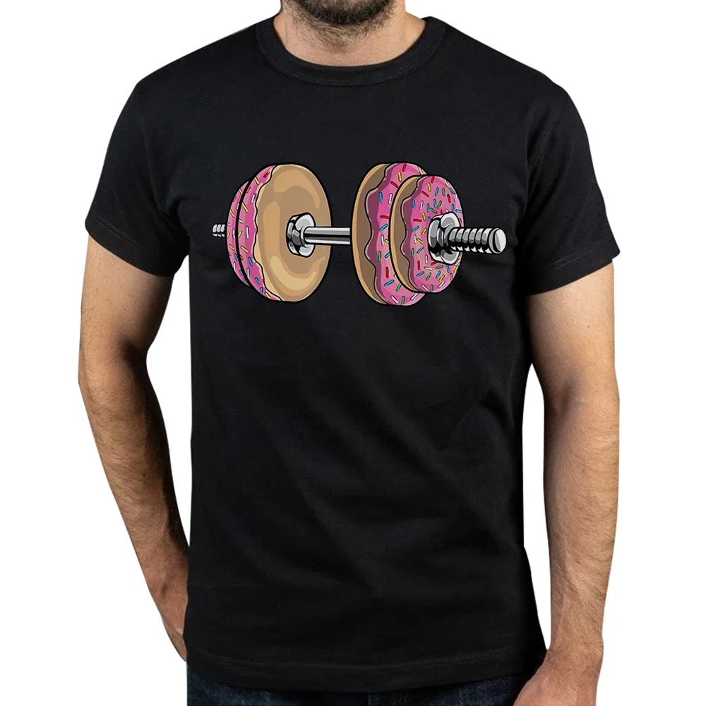 Donut Dumbbell Funny Gym Cotton Regular Fit T Shirt Customize Tee Tshirt Male Brand Teeshirt Men Summer Cotton T Shirt