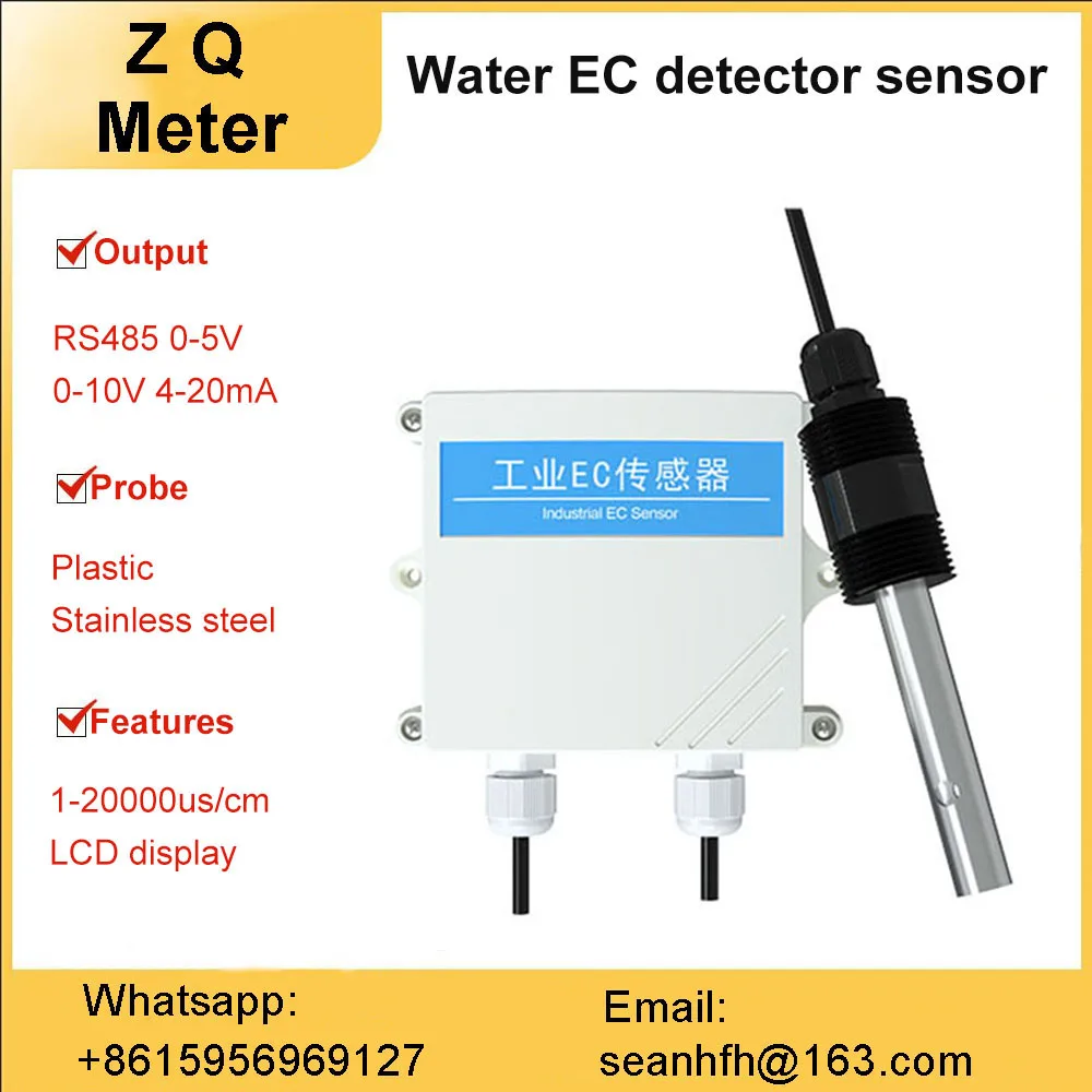 Water quality industry online EC plastic digital electrode probe resistivity conductivity meter sensor salinity EC meter 4-20mA