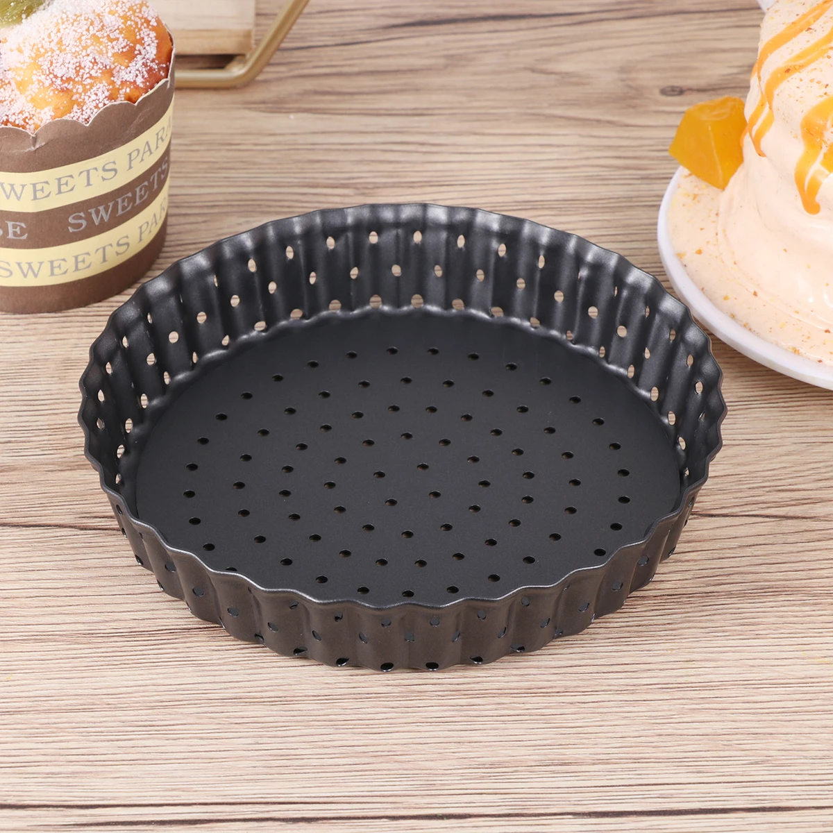 

Round Baking Pan Pizza Dish Mold Quiche Tool Nonstick Tray Black Tart baking pan carbon steel ideal cheesecake chocolate