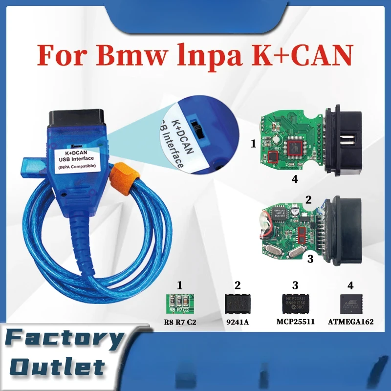 Inpa K+CAN K+DCAN FT232RL Suitable For BMW Diagnostic Tools Car Detection line Switch Blue