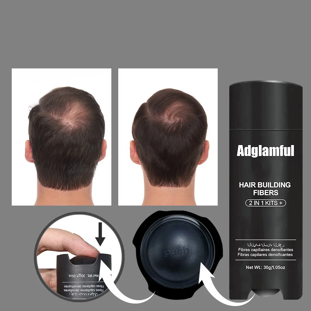 

Adglamful Hair Fiber 30g Upgrade - Built-in Spray Nozzle, 2-in-1 Design, Quick Dispensing for Even Gray & Thin Hair Coverage