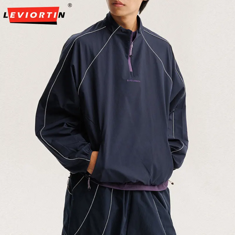 بلوفر رجالي عصري كاجوال على الطراز الجبلي في الهواء الطلق بنصف سحاب وياقة واقفة مقاومة للماء ورياضات عاكسة سريعة الجفاف #1