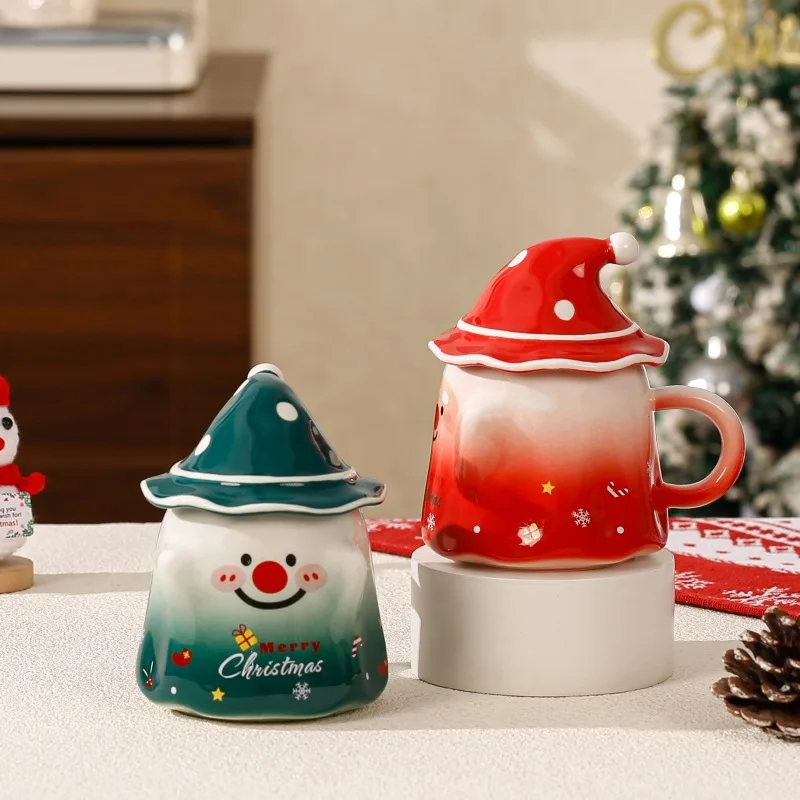Xmas Gift Box Gnome Ceramic Mug, Creative Elf Hat Design Cup with Lid, Festive Coffee Cup, Perfect Christmas Present