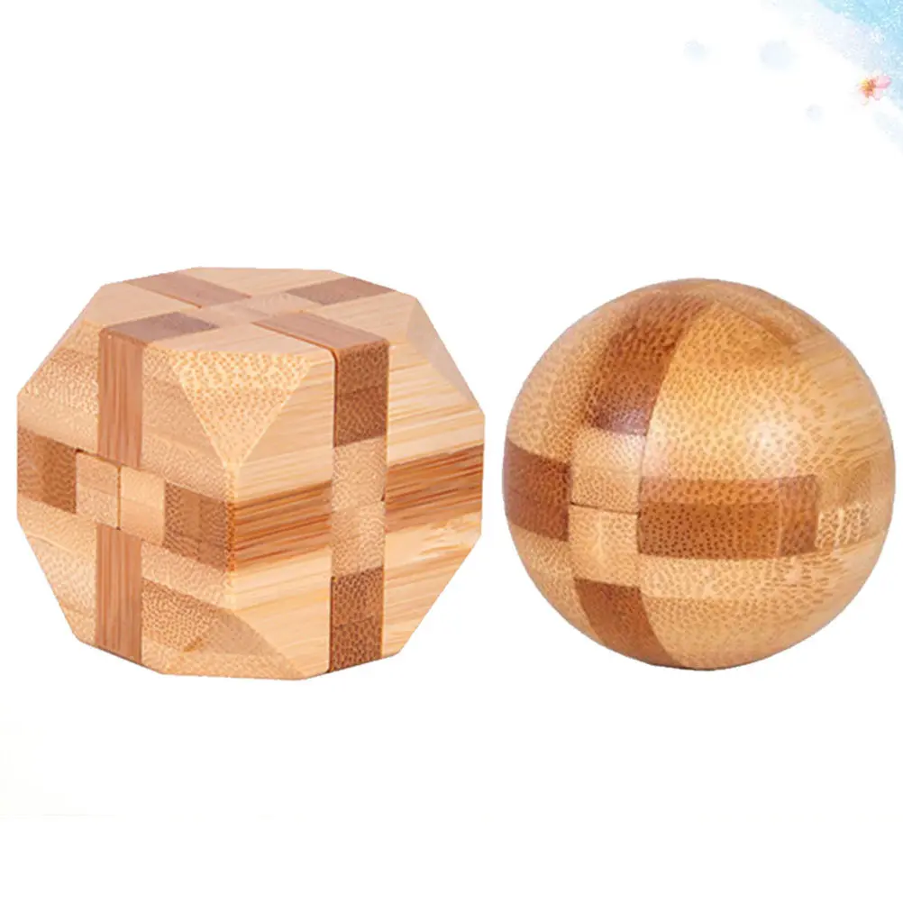 2Pcs Bamboo Kongming Lock Puzzle Lu Ban Iq Assembling Cube Stress Relief Intelligence Development Hand Coordination Game