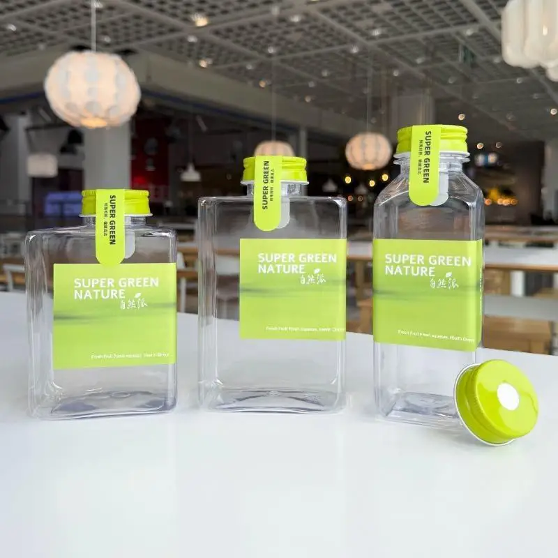 350/400/500ML Empty Plastic Drink Containers With Green Screw Caps For Freshly Squeezed Juice Liquor Food Packaging