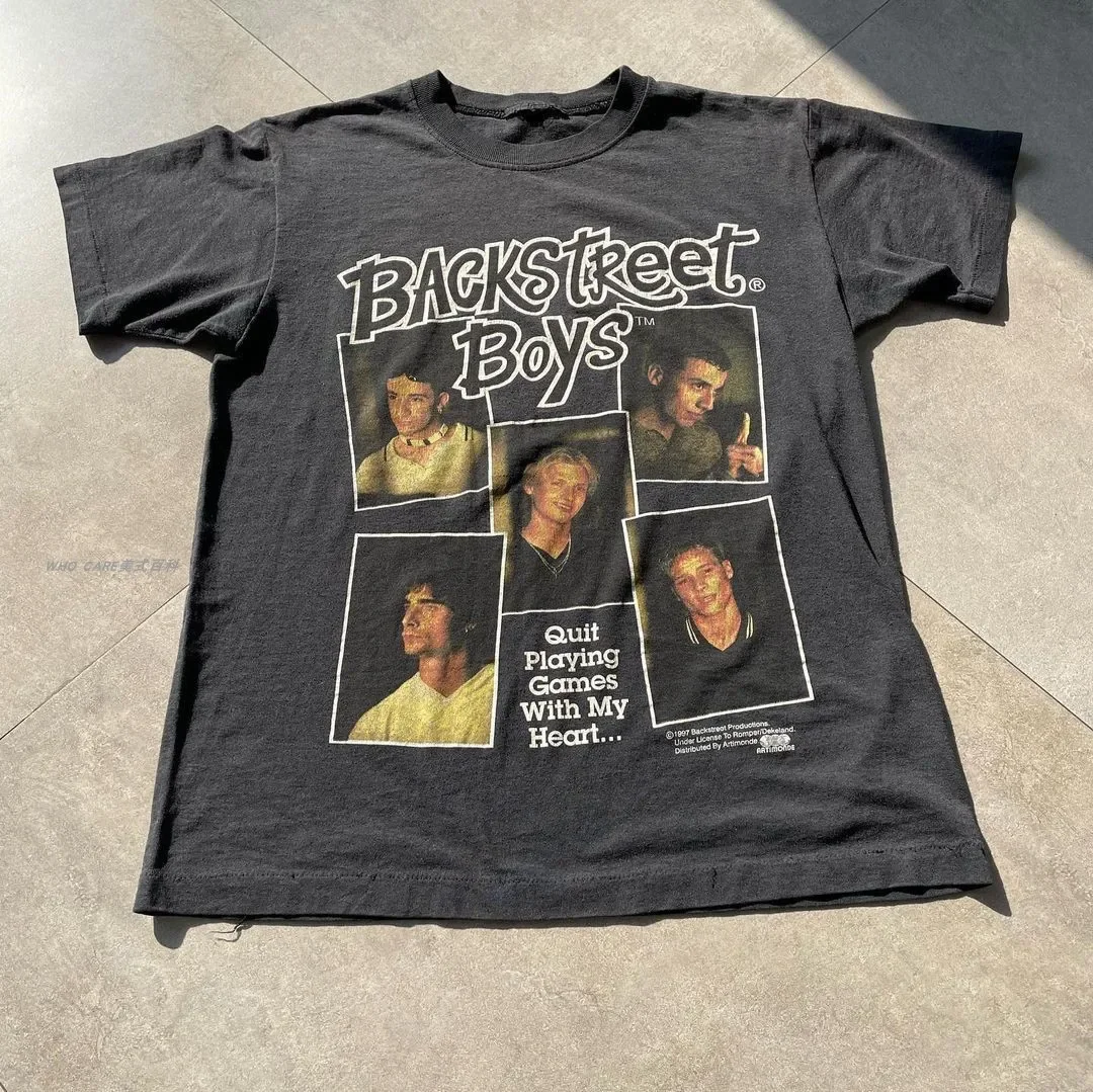 

WHO CARE Retro Backstreet Boys Plus Size Short Sleeved T-shirt American High Street Rock - Taobao 100% Cotton