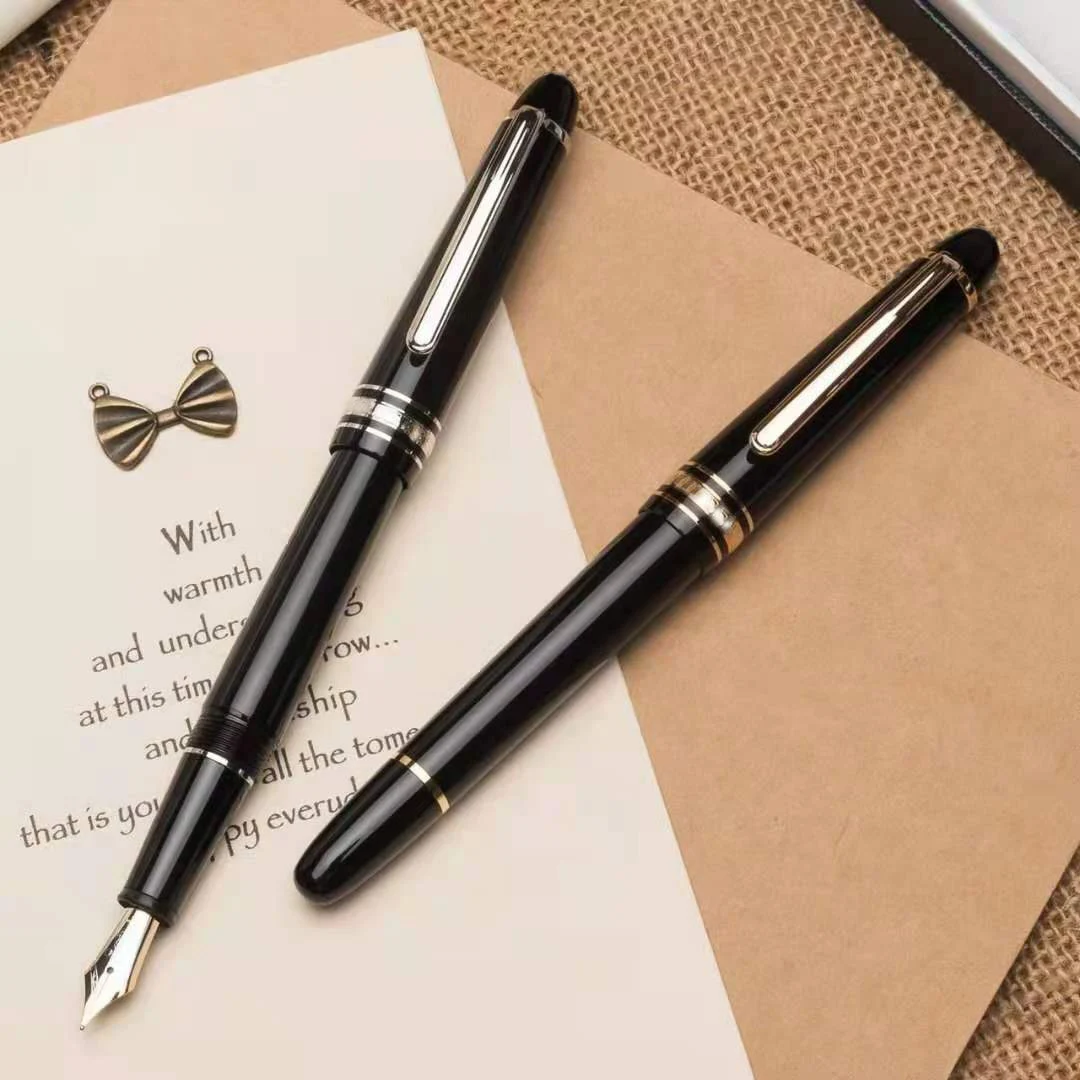 Luxury Pen Monte Black Resin Gold and Silver Blance Ink Ballpoint Pen 145 Roller Signature Fountain Pen Supplies Gift No Box