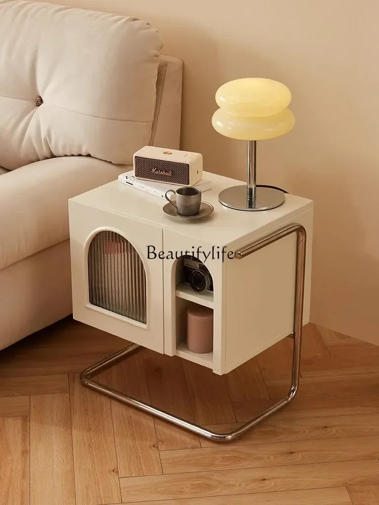 

FG28French Minimalist Bedside Table Cream Style Bedroom Simple Modern White Multifunctional Storage Cabinet