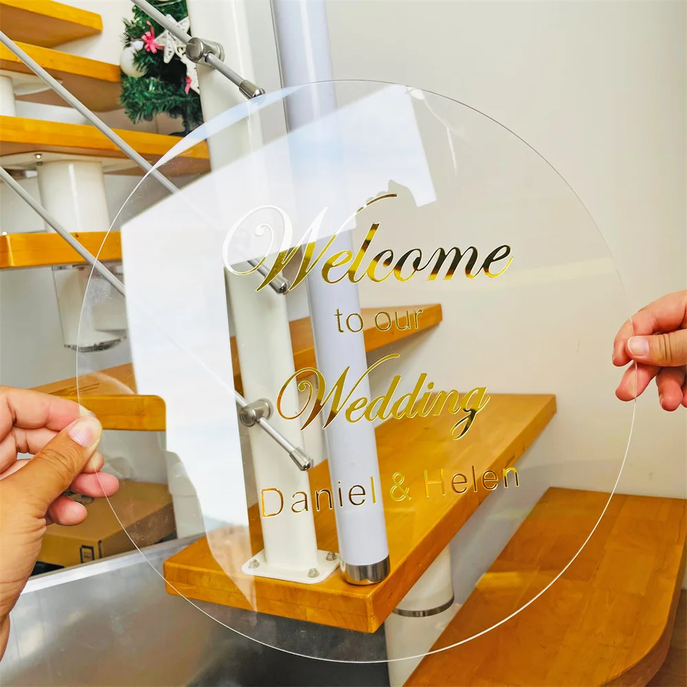 Signe de nom de cercle de mariage personnalisé, miroir doré, mariée, marié, Mr et Mrs, accessoires personnalisés transparents, toile de fond, cadeaux de décoration de fête