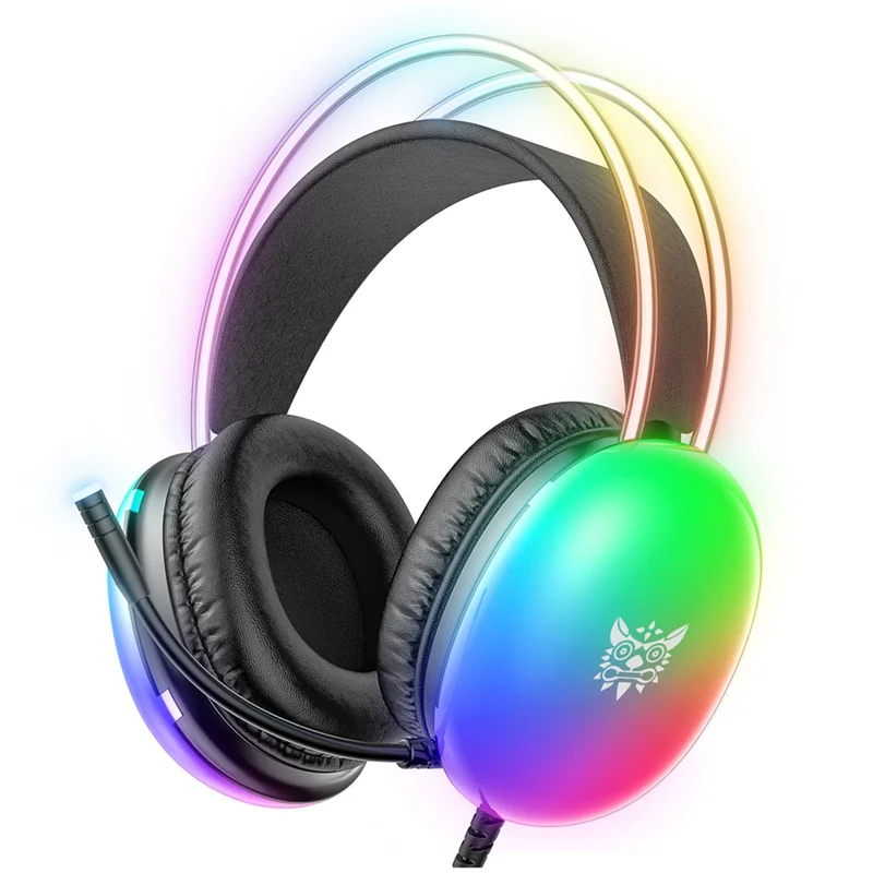 Ingenious-ONIKUMA Gaming Headset With RGB Dynamic Lighting Wired Over-Ear Headset With Noise Canceling Microphone For PC