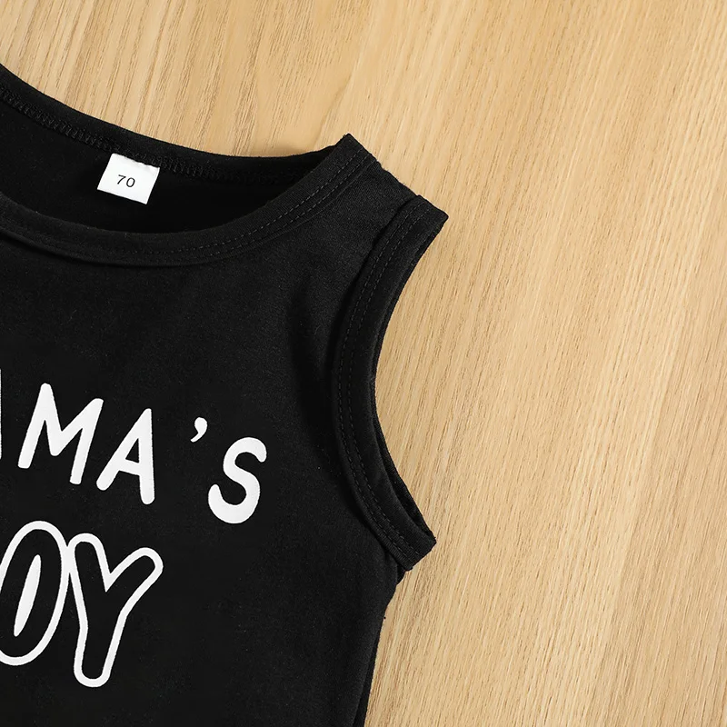 Baby Boys Shorts Set Letters Print Tank Top with Ripped Denim Shorts Summer Outfit