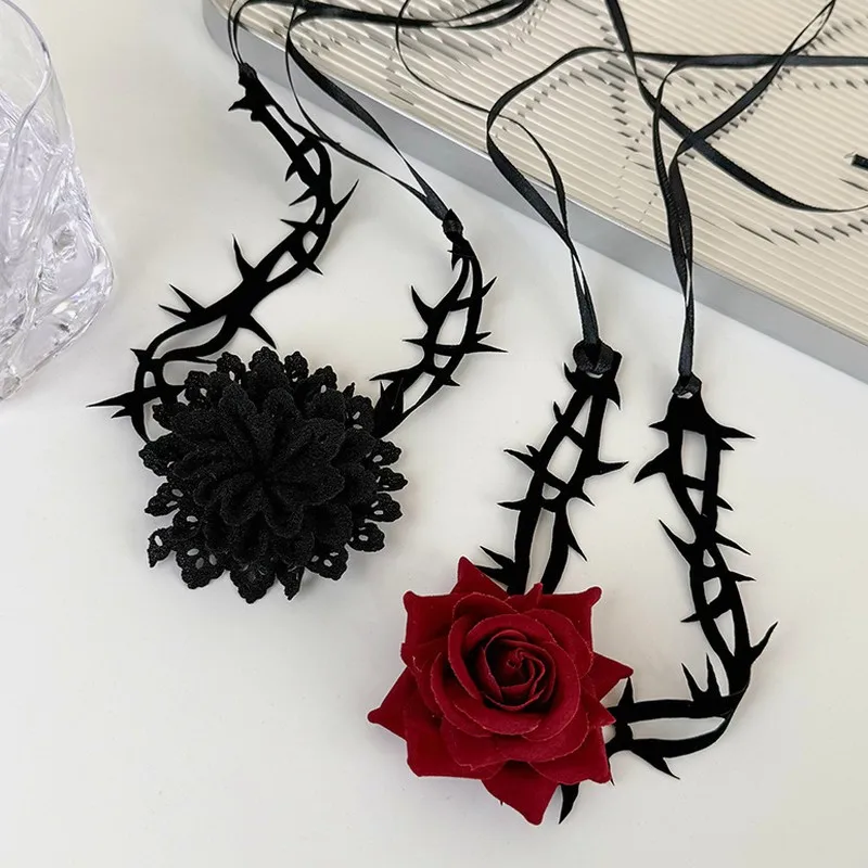 Halloween Midnight Rose Thorn Choker Necklace Dark Gothic Punk Vintage Party Costume Jewelry For Women