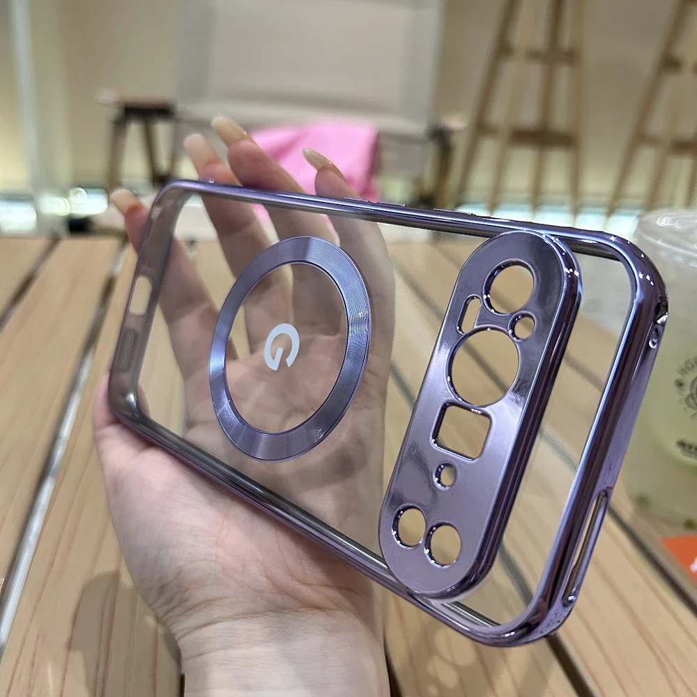 Klare, galvanisierte, kompatible magnetische kabellose Lade-Handyhülle für Google Pixel 11 10 9 A Pro XL, stoßfeste Schutzhülle – Detail 3