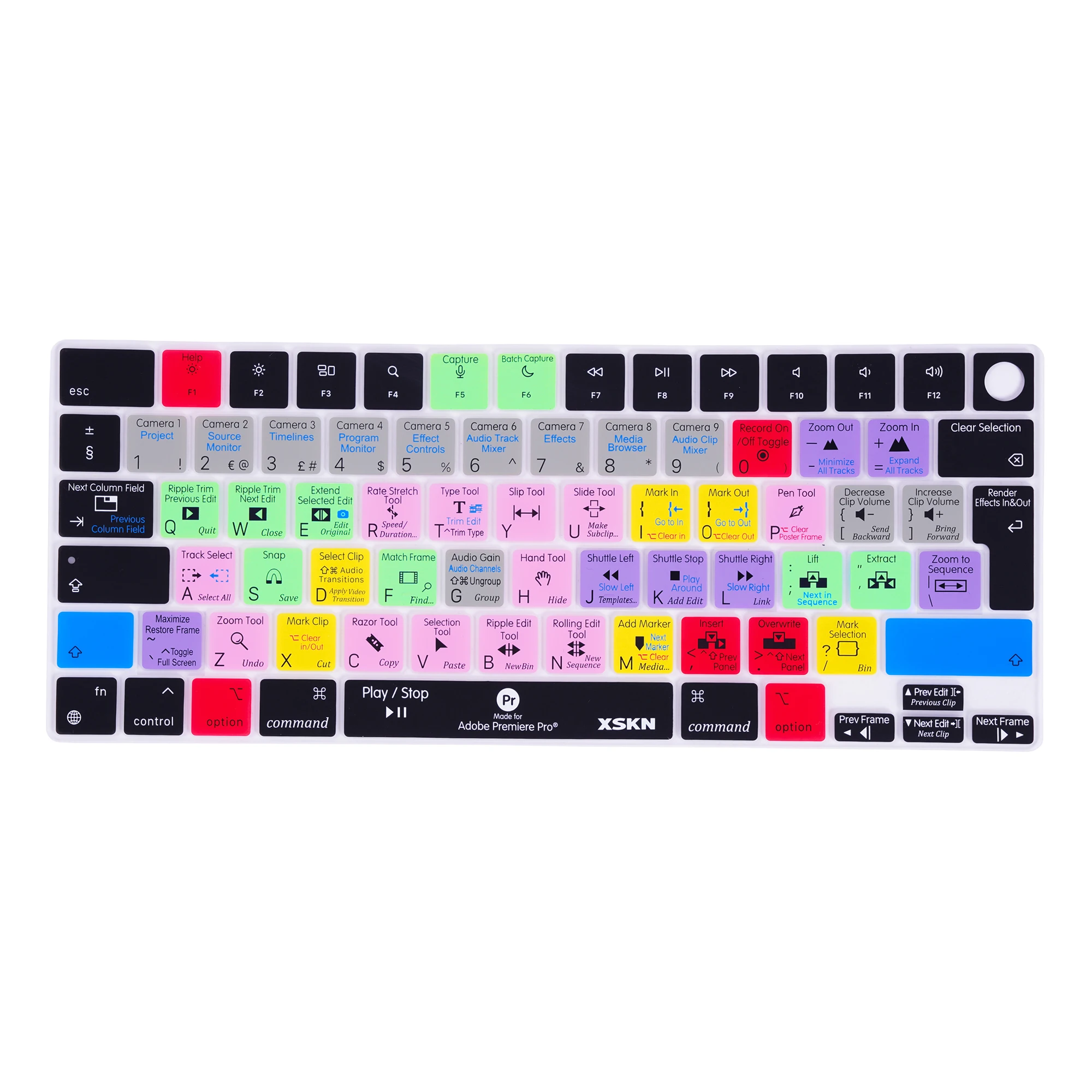 XSKN EU US Premiere Pro Shortcuts Silicone Keyboard Cover for 2022-2024 Macbook Air 13.6 Macbook Air 15.3  with Touch ID M2 M3