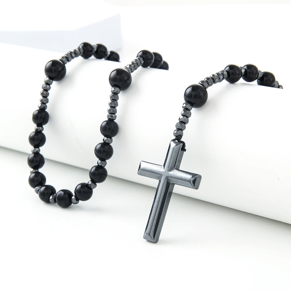 Wholesale Stone Crystal Catholic Rosary Beads Necklace, Beaded Black Rosary Necklaces Jewelry for Women Men