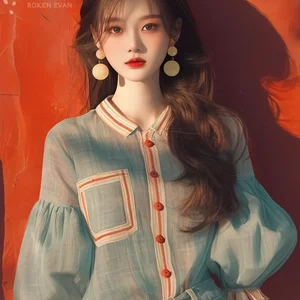 Corner Evan-Bullet Women's Lantern, Explosion Shirt, High Degree, Korean Age Reduction, Mint Green, New, Autumn, 2022 8 Main Sales Menta Green Blouse - №3