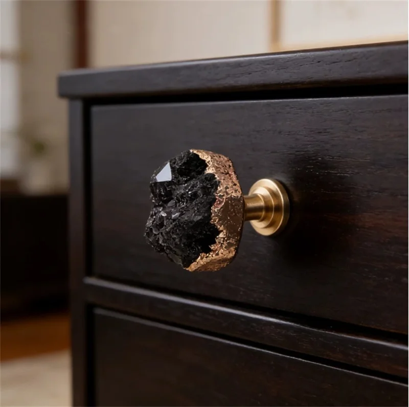 Natural Crystal Cabinet Door Pull Handles Drawer Door Knobs Brass Irregular Furniture Handle For Kitchen Cupboard Wardrobe Pulls