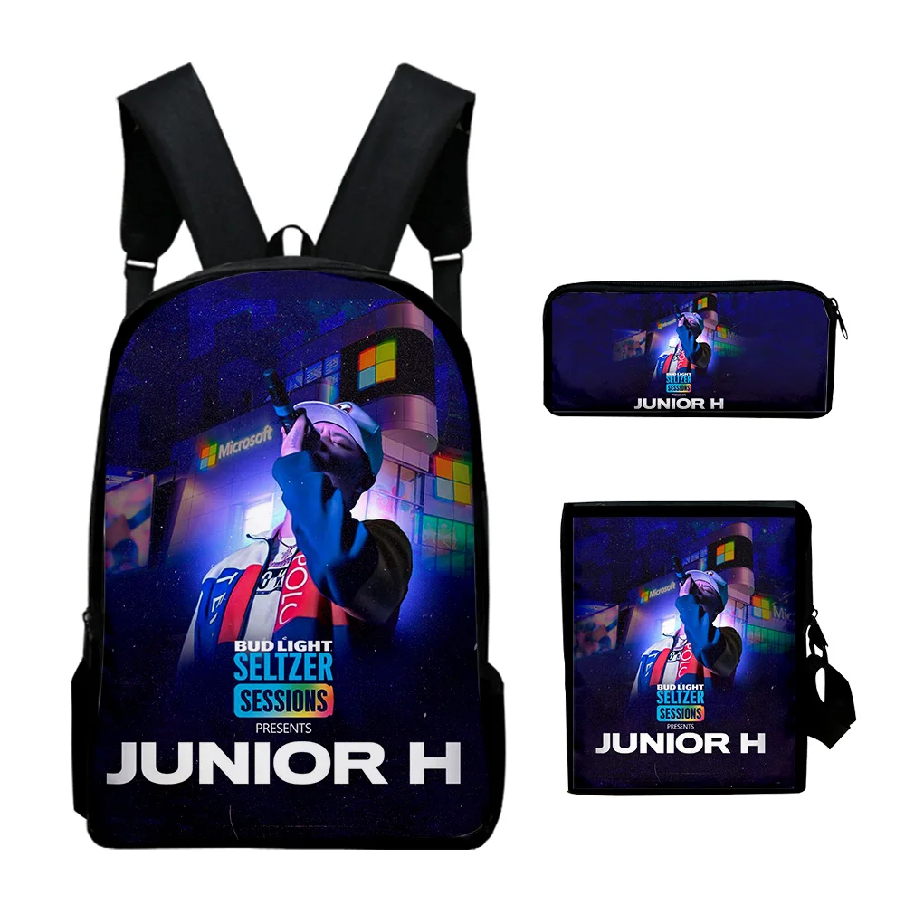 Cantante pop di lusso Junior H Stampa 3D 3 pezzi / set Borse da scuola per alunni Zaino per laptop Zaino Borsa a tracolla inclinata Astuccio