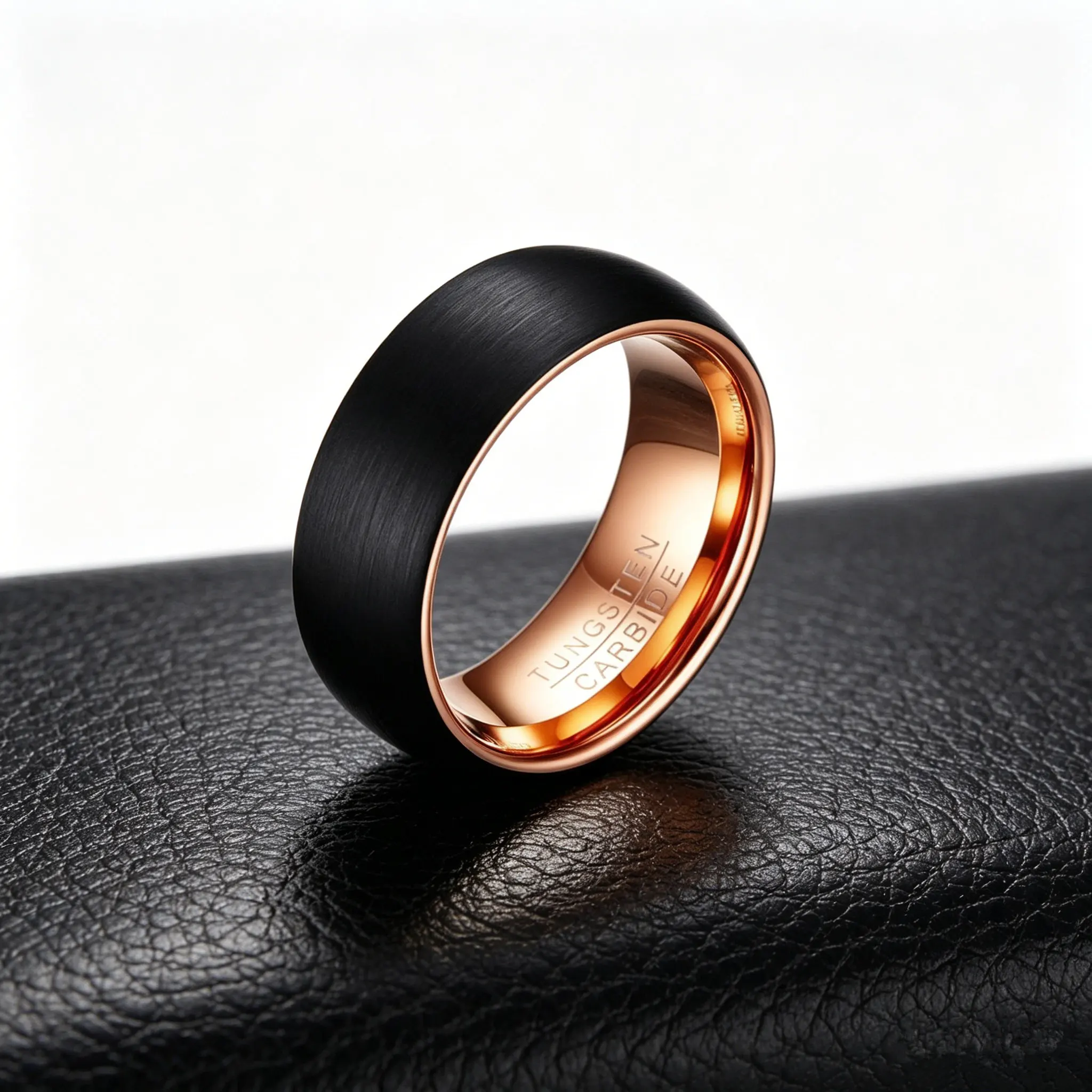 8mm Black Brushed Tungsten Carbide Ring For Men Rose Gold Inner Comfort Fit Wedding Band Anniversary Jewelry Gift