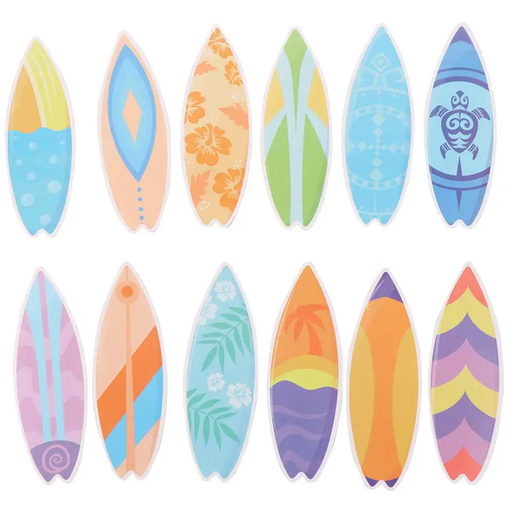 60 uds. De pegatinas para tablas de surf hawaianas con tema de verano, Mini decoraciones para tablas de surf impermeables coloridas, decoración extraíble para fiestas en la playa