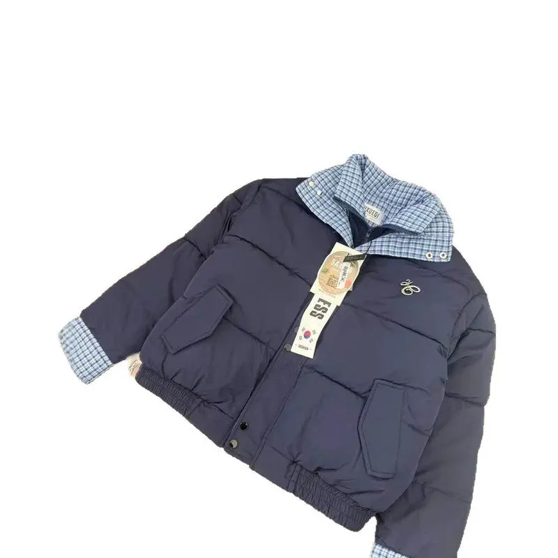 ゆったりとしたチェック柄の綿ジャケット、二重層、トレンディなブランド、冬の女性用、新しいスレブレッドカラーデザイン、センスのあるスプライシング