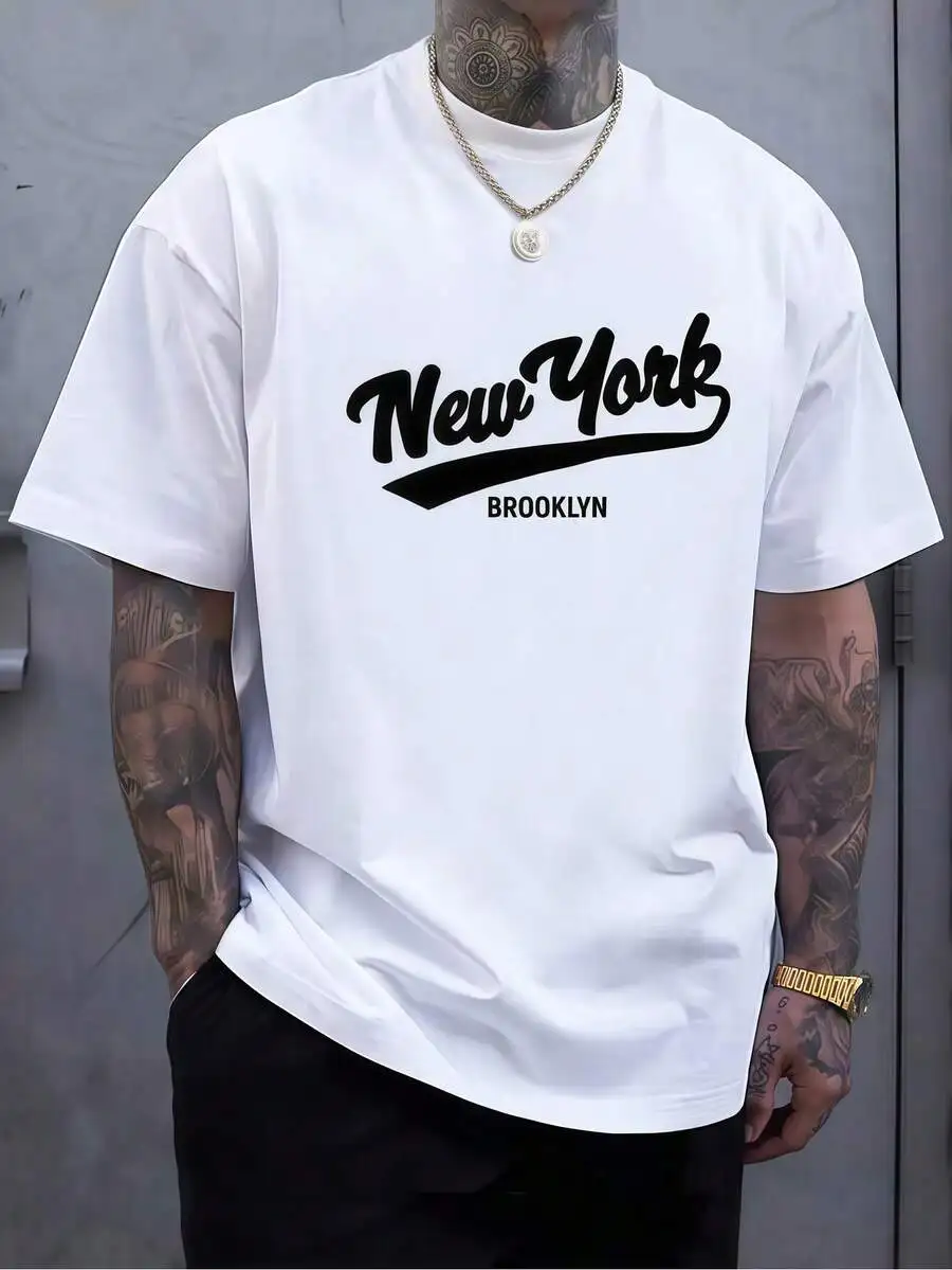 1 Pc Men's Clothing New York Brooklyn Printed White Tshirt, Graphic Tee, Summer Tops, Shirt, Unisex Casual Crew Neck Tshirt,