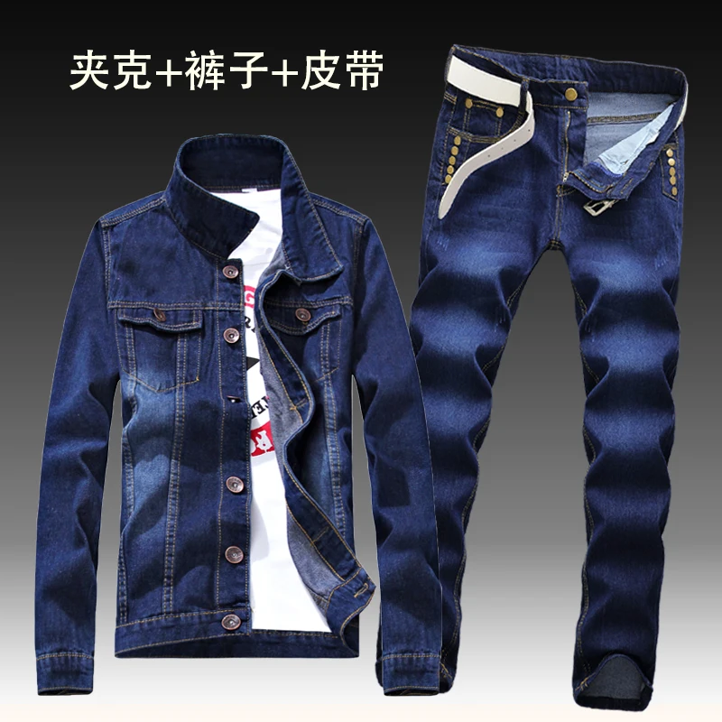 2022  Autumn New Mens Denim Jacket Jeans Pants Slim Fit Pencil Pant Long Sleeve Coat Long Trousers 2pcs Set Size S-3XL for Male