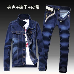 2022 herbst Neue Herren Denim Jacke Jeans Hosen Slim Fit Bleistift Hose Langarm Mantel Lange Hosen 2 stücke Set größe S-3XL für Männliche