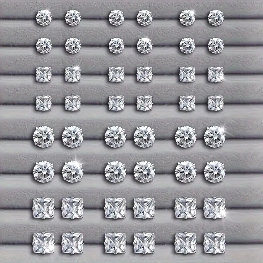 

72-Piece Mixed Geometric Stud Earrings Set: Round, Square, Cushion Cut - Hypoallergenic Alloy for Daily & Occasion Wear