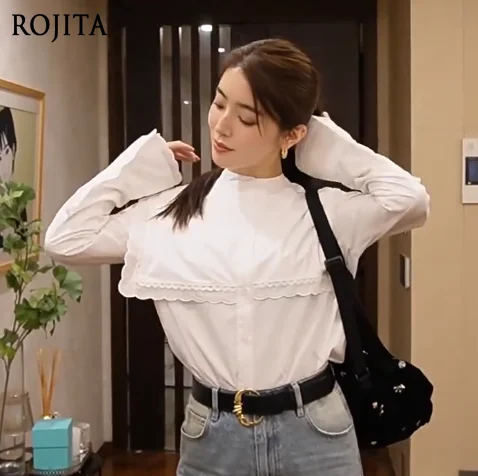 

Japanese Style White Shirt Long Sleeve French Vintage Square Collar Elegant Single-Breasted Top Shirt Women Tops