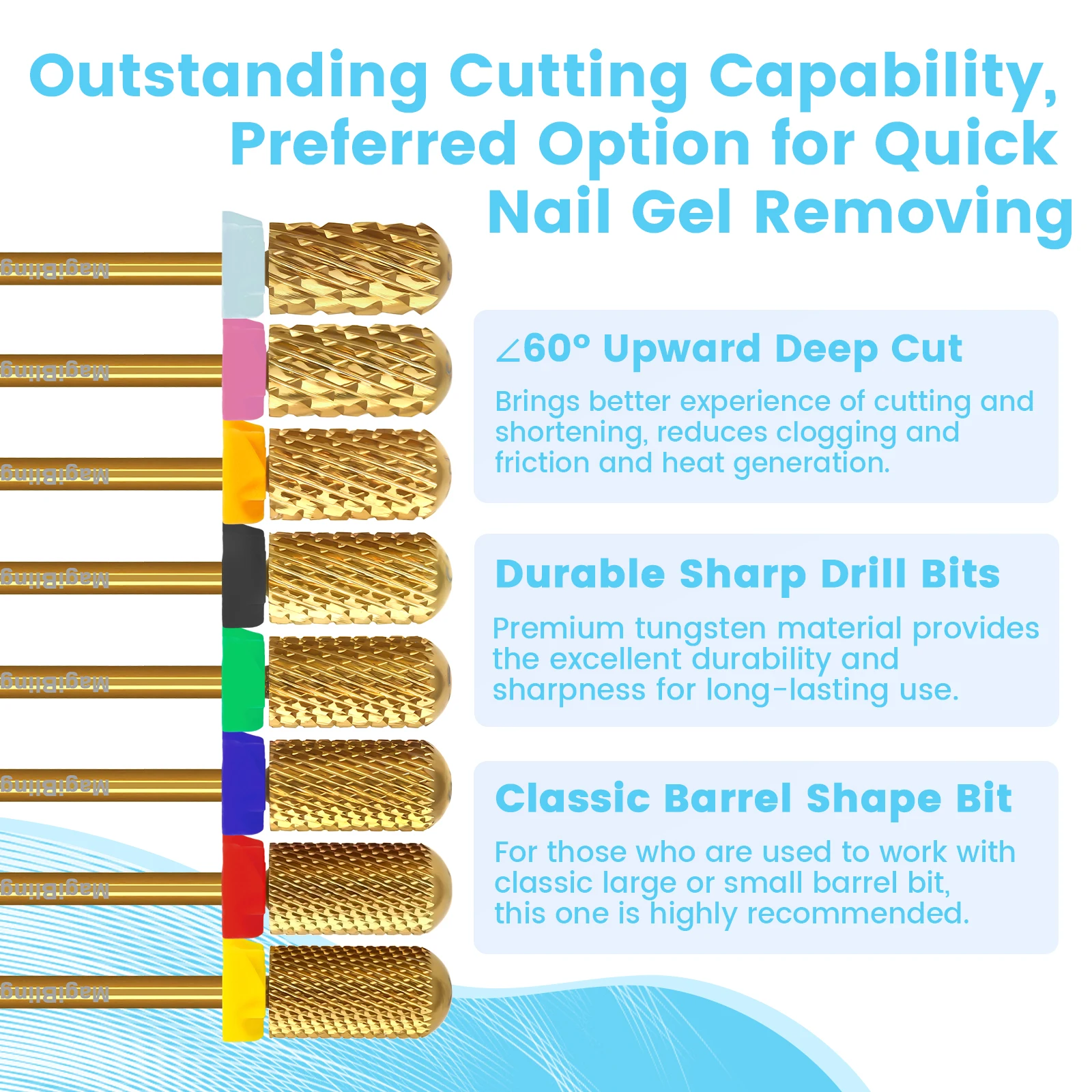 Magibling super corte prego brocas de carboneto profissional para unhas acrílicas duro macio gel polimento remoção ferramentas 3/32''