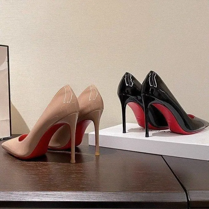 2025 Zapatos de tacón de aguja de 9cm para mujer, zapatos de charol brillante con punta en pico, calzado Sexy elegante para vestido de fiesta de noche para mujer