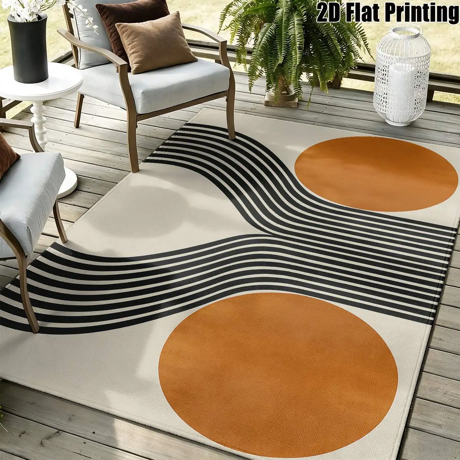 1Pc 2D Printed Nordic Geometric Stripe Carpet, Machine Washable, Multi-Size, Suitable for Home Decor Such as Entryway, Dining Room, Bedroom, Living Room Floor Mats