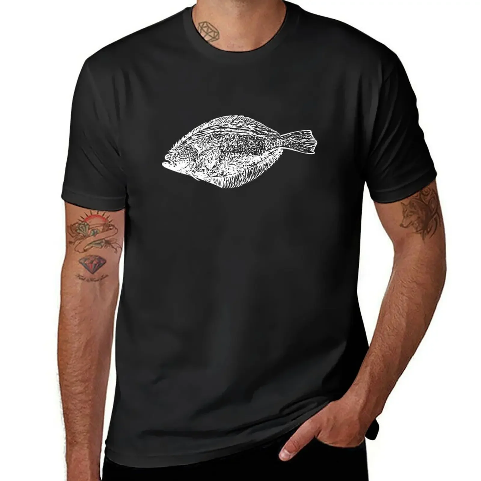 Summer Flounder (Fluke) White Print T-Shirt cotton graphic tees anime clothes graphic t shirt vintage clothing for men