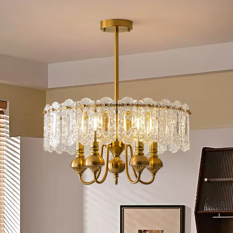 

2026 for French style gold wrought iron ceiling pendant light transparent glass chandelier living room bedroom restaurant