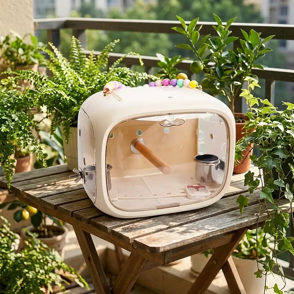 Compact Transparent Bird Carrier Cage for Finches Canaries with ABS Plastic Acrylic Build