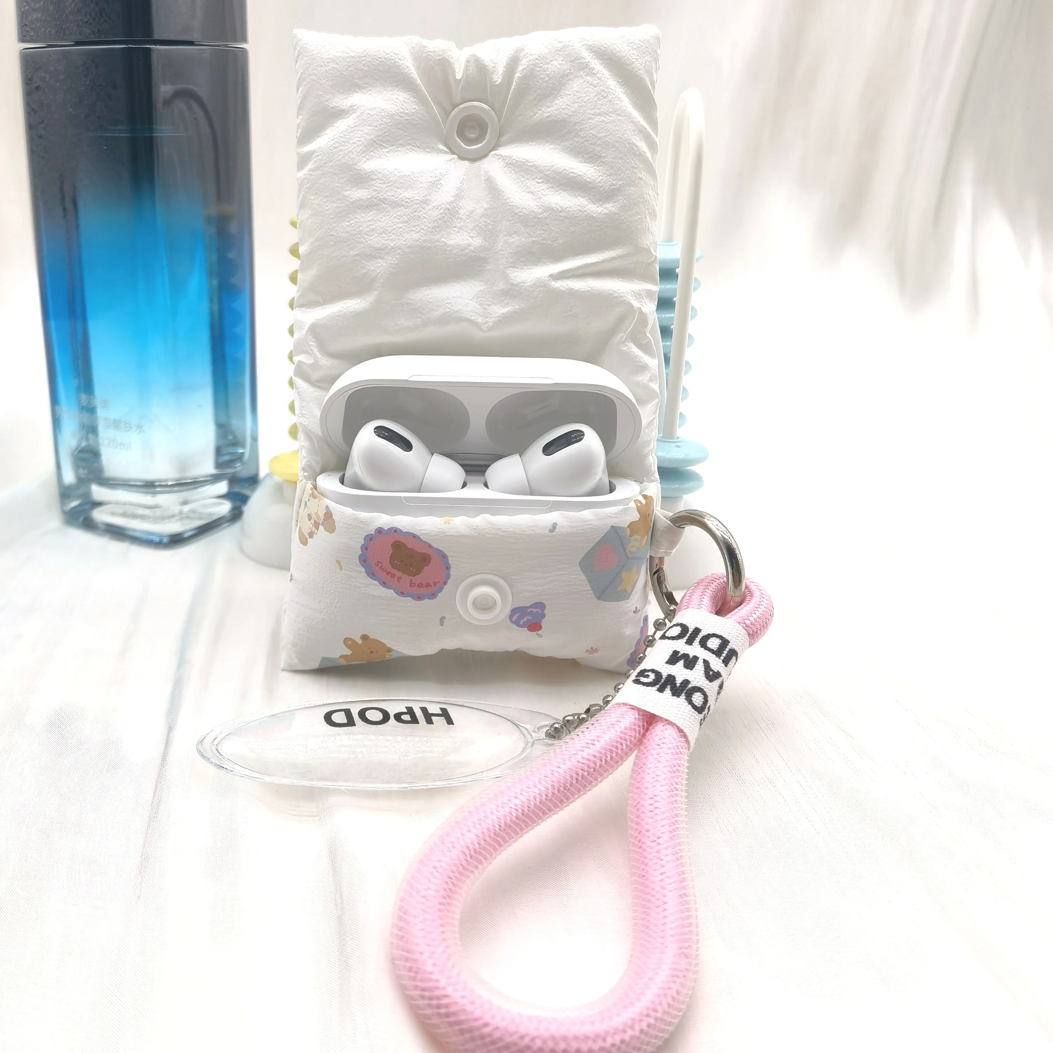 

Adorable Fluffy Puffer AirPods Case for AirPods 4/3/Pro, Soft Down Cotton Earbuds Cover Bag with Hand Strap, Trendy Protective