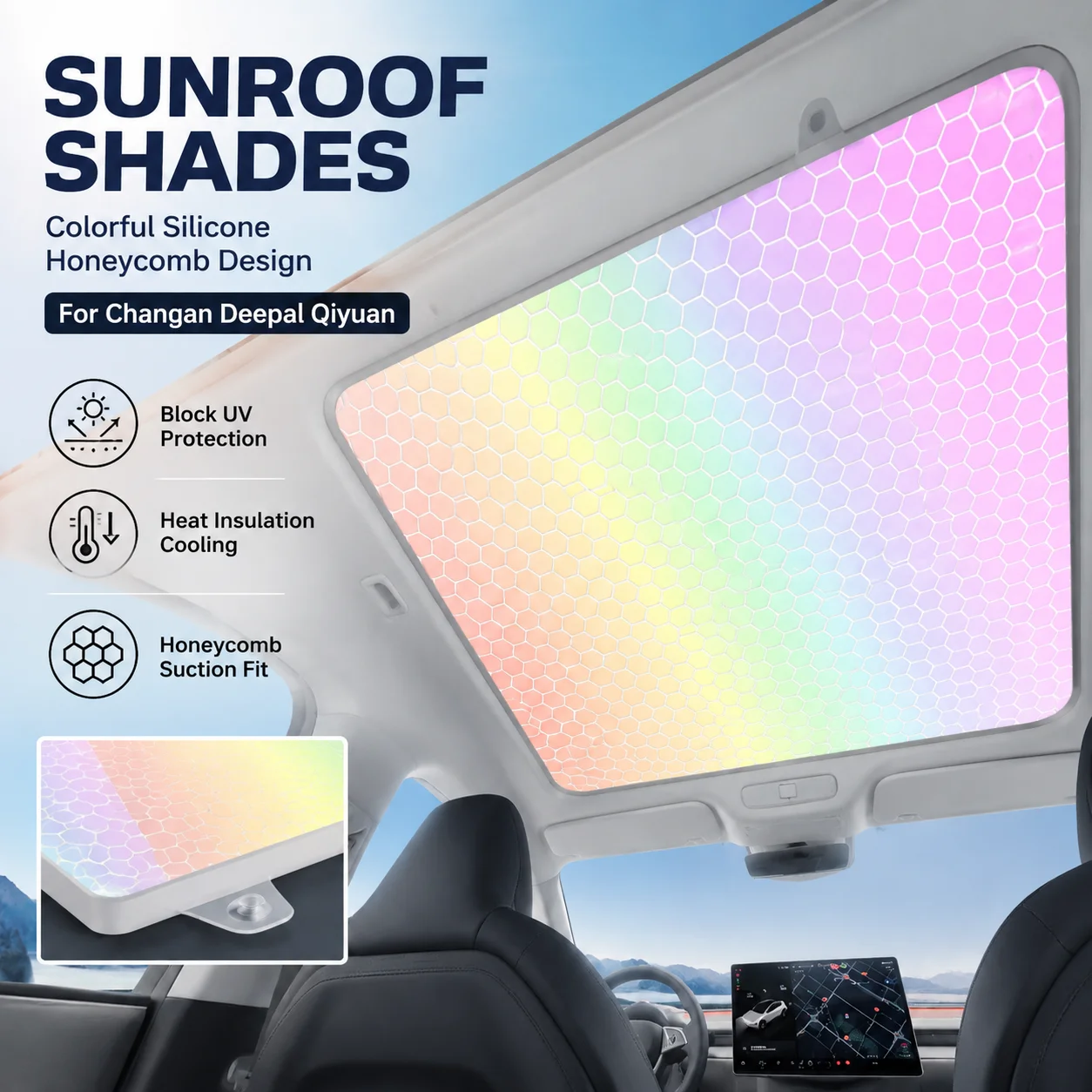 Colorful Silicone Honeycomb Suction Sunroof Shade UV Protection Heat Insulation For Changan Deepal Qiyuan Car Accessory