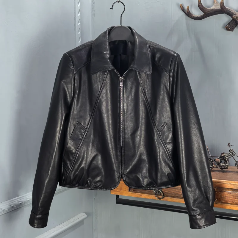 2026年春 レディース レザージャケット ジッパーカラー タンニングレザー カジュアル スタイリッシュ ユース向け 長袖 シープスキン