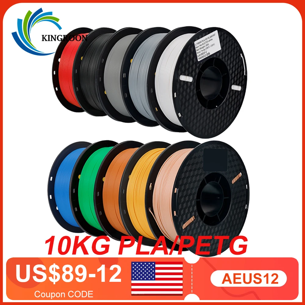 Filament pour imprimante 3D, 22lb, PETG, PLA messieurs, 10 rouleaux, 1kg, 1.75mm, inodore, écologique, bonne résistance, mélange de documents, livraison gratuite