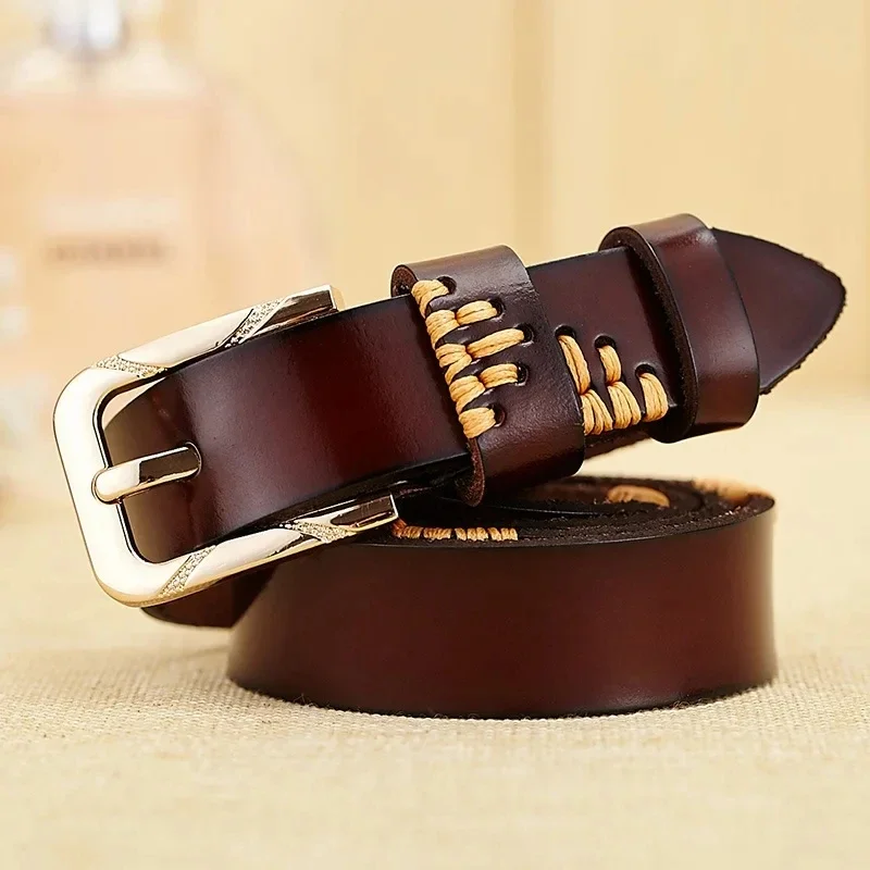 2024 New Women Belt Genuine Leather Belt Luxury Strap Female Belts For Women Pin Buckle Good Quality Stitches Cintos Masculinos