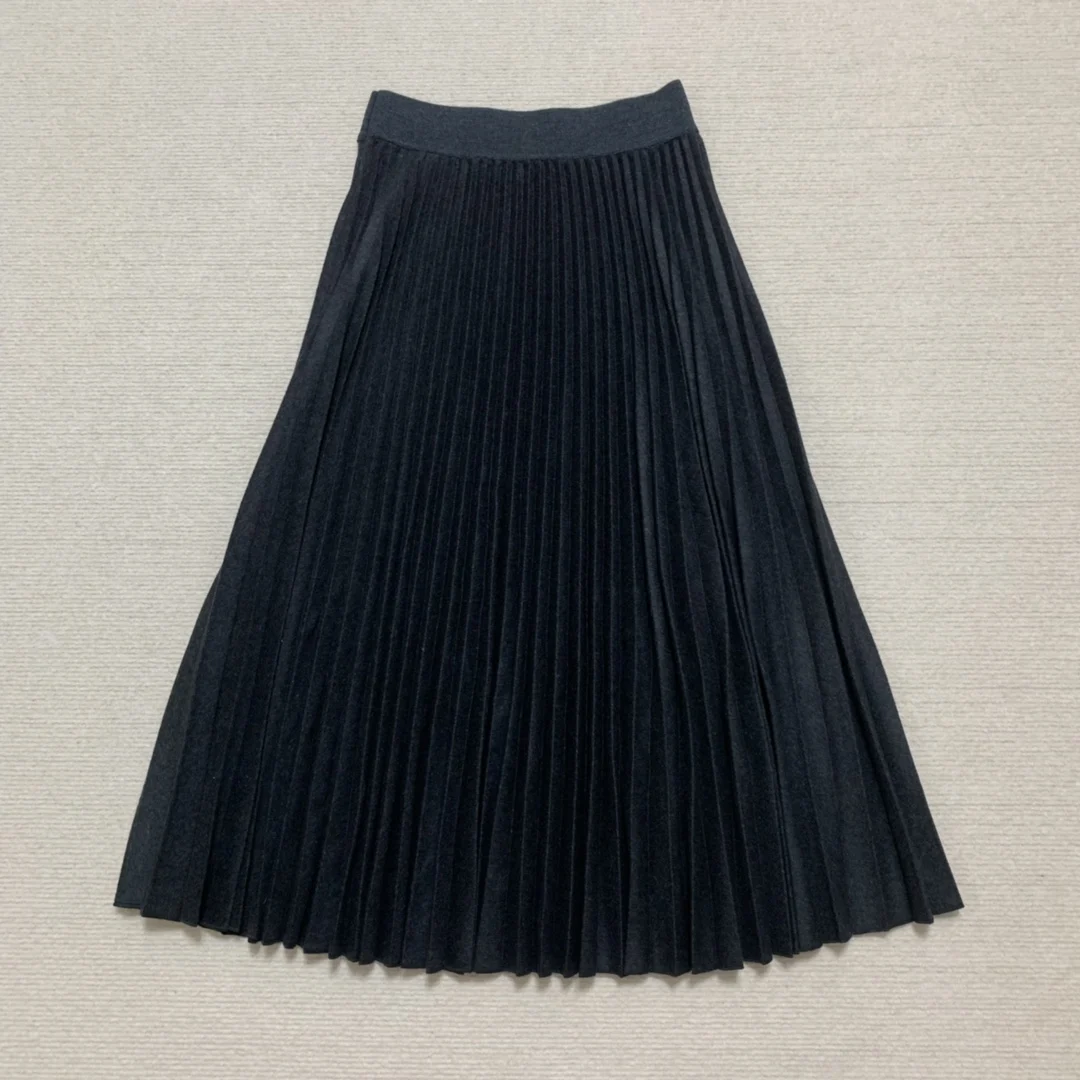 

Black Khaki Flannel Pleat Woman Midi Skirt Folds New High Quality 2023 Female Clothing