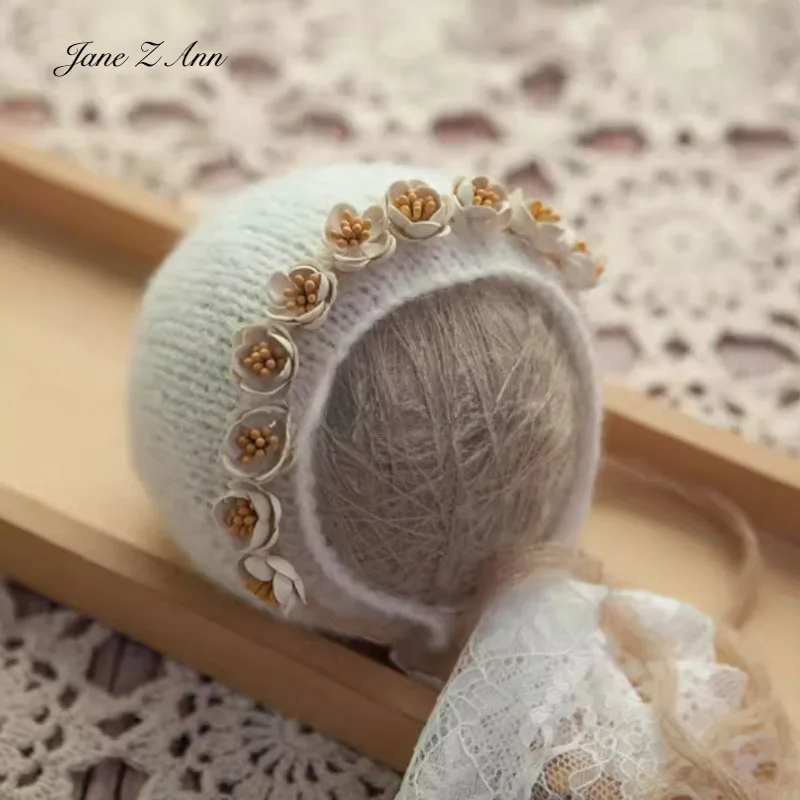 Newborn Photography Hat Lace Countryside Hat Baby infant  Photo props Knitted Flower Shaped bonnet